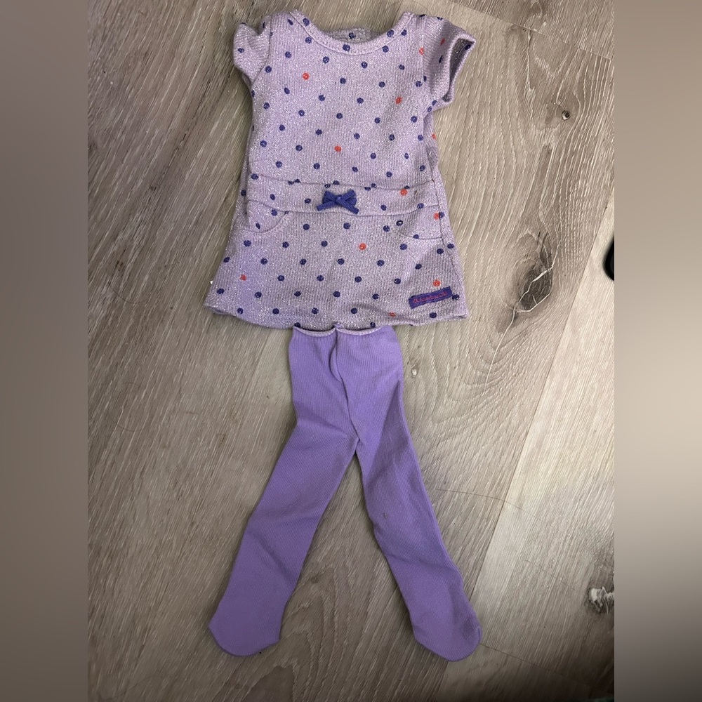 American Girl Doll purple dress with two bottom choices outfit